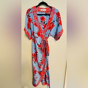 Diane Von Furstenberg Blue and Red Wrap Dress